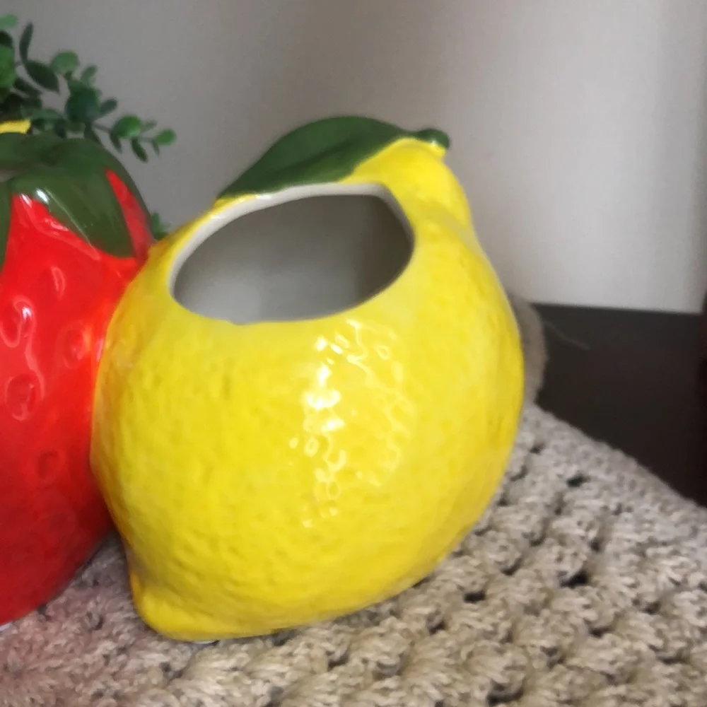 Fruit-Themed Ceramic Planter Pots Set - Orange, Red, Yellow
